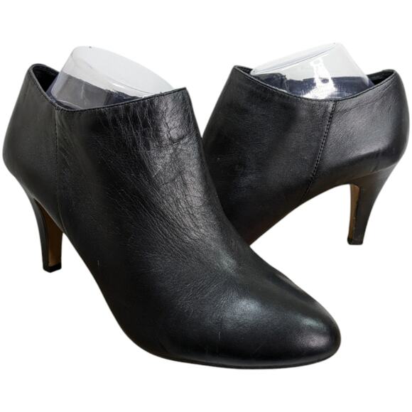 Vince Camuto Booties Womens 9.5 Black Leather Vive Cone Heel Almond Toe Side Zip - Picture 11 of 11